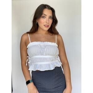 White Poplin Ruched Tie Top | Size M